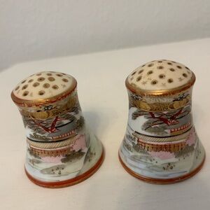 Antique Nippon Japanese Hand Painted Raised Dots Gold Flake Salt Pepper Shakers